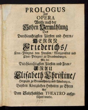 Lo Specchio Della Fedelta : Jn einer Opera vorgestellet/ Auf dem Theatro Des Hoch-Fürstl. Lust-Hauses Saltzthal.