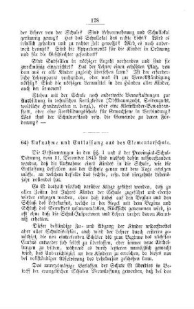 Aufnahme und Entlassung aus der Elementarschule : [V. Elementarschulwesen]