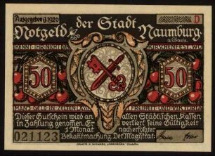 Notgeld der Stadt Naumburg a. Saale 50 Pfg.