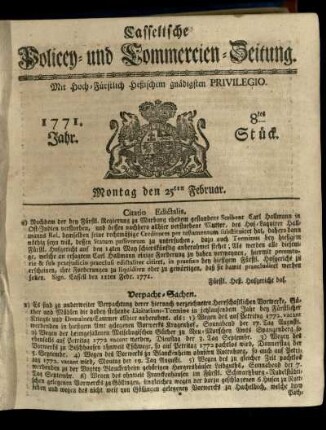 8tes Stueck, Montag den 25ten Februar 1771