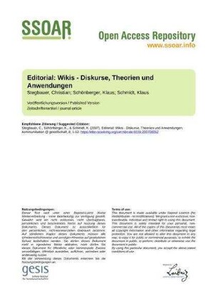 Editorial: Wikis - Diskurse, Theorien und Anwendungen