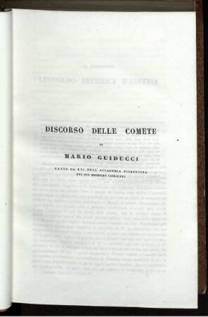 Discorso Delle Comete Di Mario Guiducci.