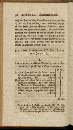 §. 2. Die berichtigte Elb-Zoll Taxen vom Jahre 1691.