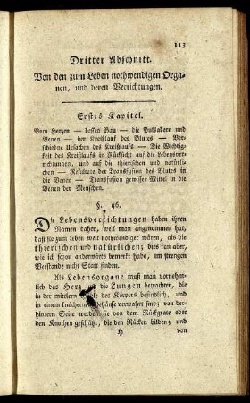 Dritter Abschnitt.Von den zum Leben nothwendigen Organen, und deren Verrichtungen. Erstes Kapitel.