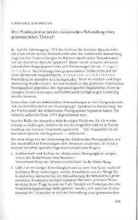 Drei Problemkreise bei der didaktischen Behandlung eines grammatischen Themas