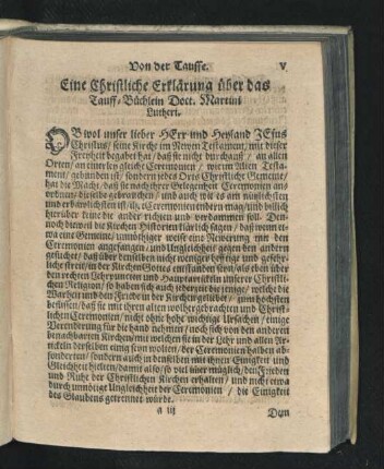 Von der Tauffe. Eine Christliche Erklärung über das Tauff-Büchlein Doct. Martini Lutheri.