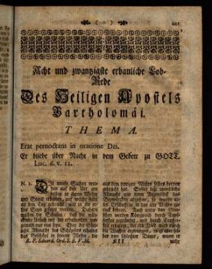 441-457, Acht und zwanzigste erbauliche Lob-Rede Des Heiligen Apostels Bartholomäi.