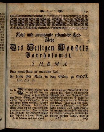 441-457, Acht und zwanzigste erbauliche Lob-Rede Des Heiligen Apostels Bartholomäi.