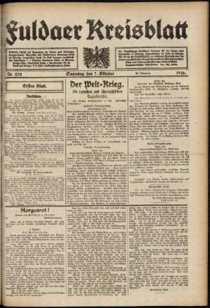 Erste Ausgabe vom Samstag, den 07. Oktober 1916.