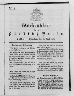 Nr. 17, Ausgabe vom 29. April 1843