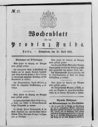 Nr. 17, Ausgabe vom 29. April 1843