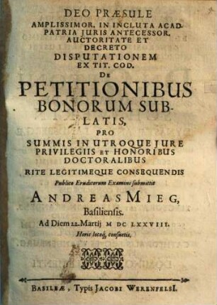 Disp. ex tit. Cod. de petitionibus bonorum sublatis