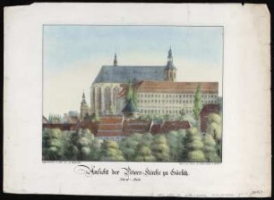 Ansicht des Peterskirche in Görlitz, Lithographie, um 1825 : Kadersch, Gustav Adolph : Ansicht der Peters-Kirche zu Goerlitz : Nord-Seite / aufgenommen u. lith. v. G. Kadersch ; Gedr. u. zu haben bei Gotth. Heinze Görlitz : G. Heinze , [um 1825]. - 1 Kunstblatt : Lithographie, altkoloriert ; Blattgröße 25 x 34 cm, Bildgröße 18 x 23 cm