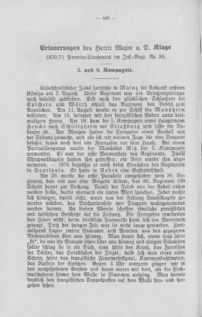5. u. 9. Kompagnie: Kluge, Major.