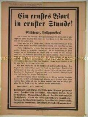 Maueranschlag mit einem Aufruf zur inneren Geschlossenheit und zum Durchhalten im Angesicht der bevorstehenden Friedensverhandlungen