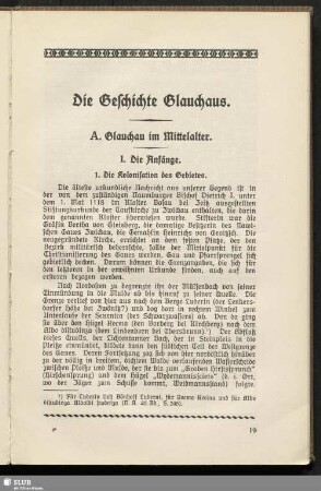 Die Geschichte Glauchaus. A. Glauchau im Mittelalter