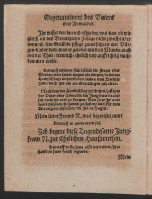 Gegenantwort des Vaters oder Anwaldts.
