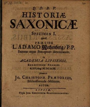 Historiae Saxonicae specimen I. : specimen I.