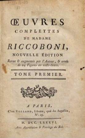 Oeuvres Complettes De Madame Riccoboni, 1