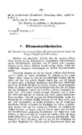 Stand des evangelischen Elementarschulwesens im Regierungsbezirk Breslau : [V. Elementarschulwesen]