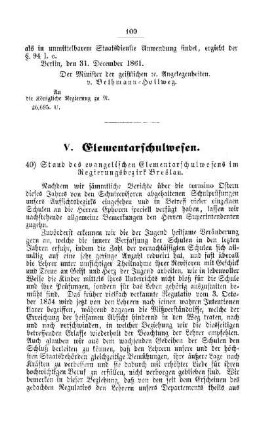 Stand des evangelischen Elementarschulwesens im Regierungsbezirk Breslau : [V. Elementarschulwesen]