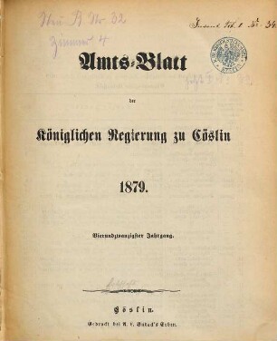 Amts-Blatt der preußischen Regierung zu Köslin. 1879 = Jg. 64
