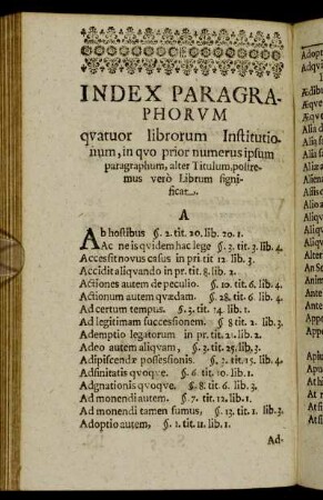 Index Paragraphorum quator librorum Institutionum [...]