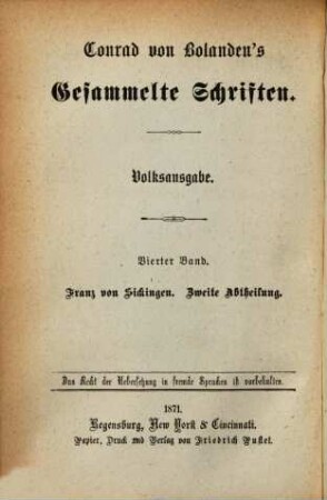 Franz von Sickingen : Volksroman, Zweiter Theil [bzw.] Zweite Abtheilung : Mit 2 Illustrationen