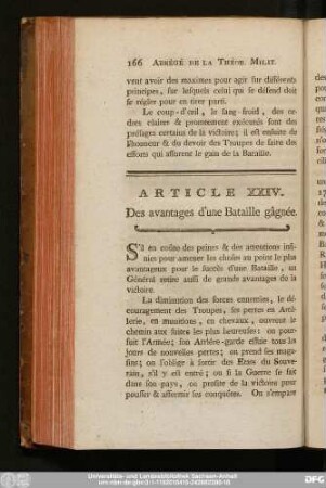 Article XXIV. Des avantages d'une Bataille gâgnée.