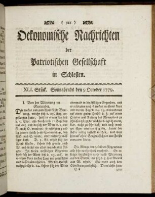 XLI. Stück. Sonnabends den 9 October. 1779.