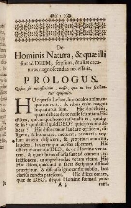 5-7, De Hominis Natura, & quae illi sint ad Deum, seipsum, & alias creaturas cognoscendas necessaria. Prologus.