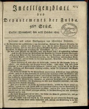 56tes Stueck, (Sonnabend) den 21ten October 1809
