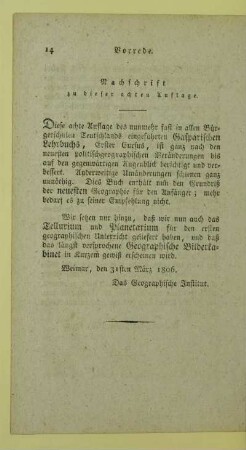 Nachschrift zu dieser achten Auflage