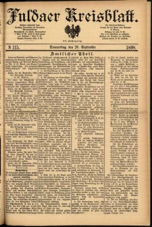 Erste Ausgabe vom Donnerstag, den 29. September 1898.