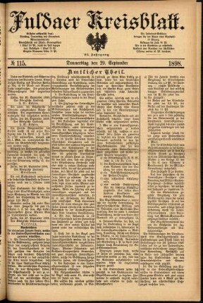 Erste Ausgabe vom Donnerstag, den 29. September 1898.