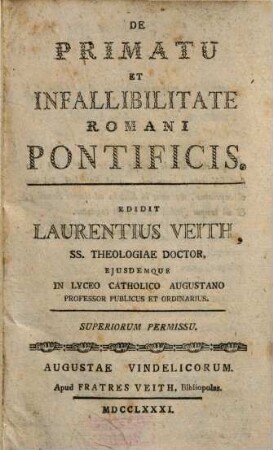 De Primatu Et Infallibilitate Romani Pontificis
