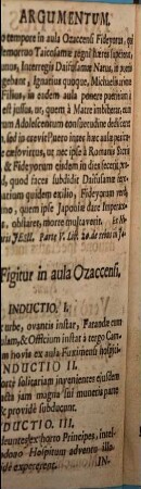 Triumphus Fidei de Perfidia ... spectatus inter adolescentes Japones : Nunc in Scenam datus a Syntaxi Minore ; [Periocha]