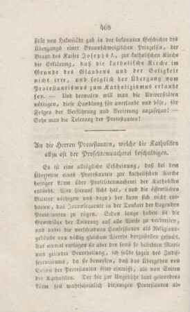 468-473 An die Herren Protestanten, welche die Katholiken allzu oft der Proselitenmacherei beschuldigen
