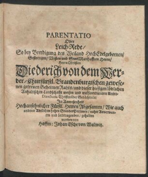 Parentatio oder Leich-Rede