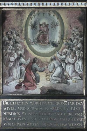 Gemeindegestühl — Das Lamm Gottes öffnet die sieben Siegel