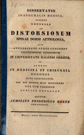 Diss. inaug. med. sistens nonnulla de distorsionum spinae dorsi aetiologia