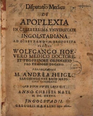 Disputatio Medica De Apoplexia