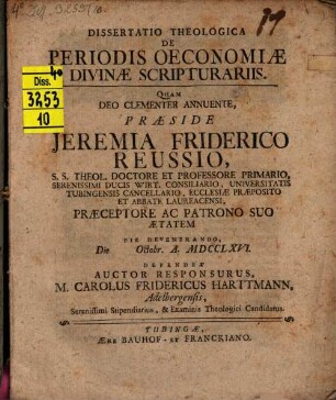 Diss. theol. de periodis oeconomiae divinae scripturariis