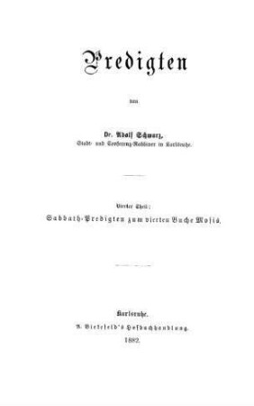 Sabbath-Predigten zu den Wochenabschnitten des vierten Buch Mosis