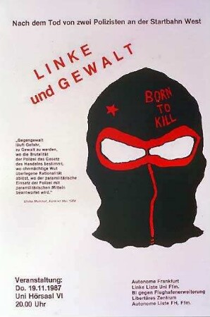Startbahn-West: Veranstaltungsplakat Linke und Gewalt