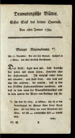 Erstes Stük des dritten Quartals