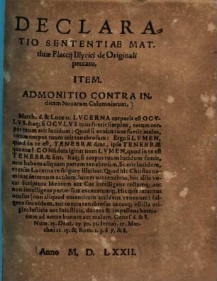Declaratio sententiae Matthiae Flaccii Illyrici de originali peccato