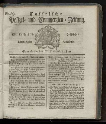 Nr. 89, Sonnabend, den 6ten November 1819