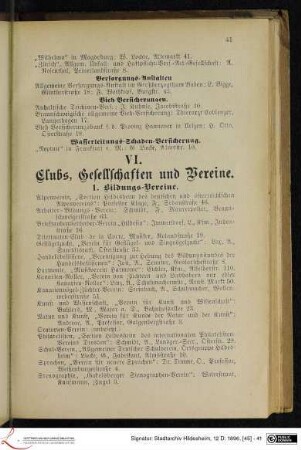 VI. Clubs, Gesellschaften und Vereine.