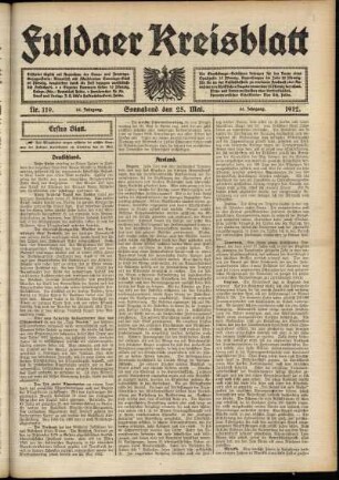 Erste Ausgabe vom Samstag, den 25. Mai 1912.